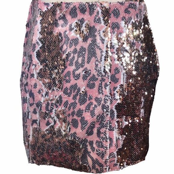 Free People Dresses & Skirts - Free People One Sequined Cheetah print Mini Pencil Skirt Two Tone Pink Gold 00